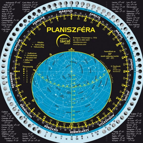 Forgatható csillagtérkép (planiszféra) és holdnaptár